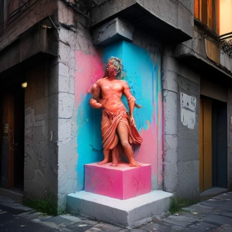ADA L'Intrusion du Chaos — L'Apollon du Carrefour, statue & aérosol