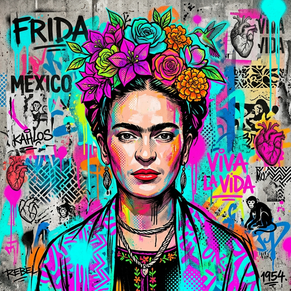 ADA Frida — Pop Art & Street Art Mexicain, Viva la Vida et fleurs néon