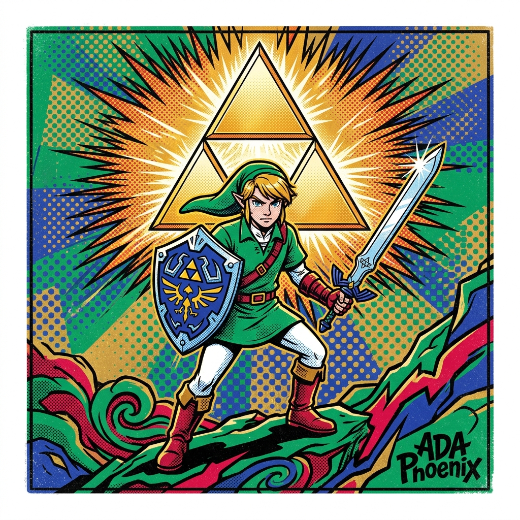 ADA Nintendo Pop — Le Porteur de la Triforce, épée légendaire et éclat d'or