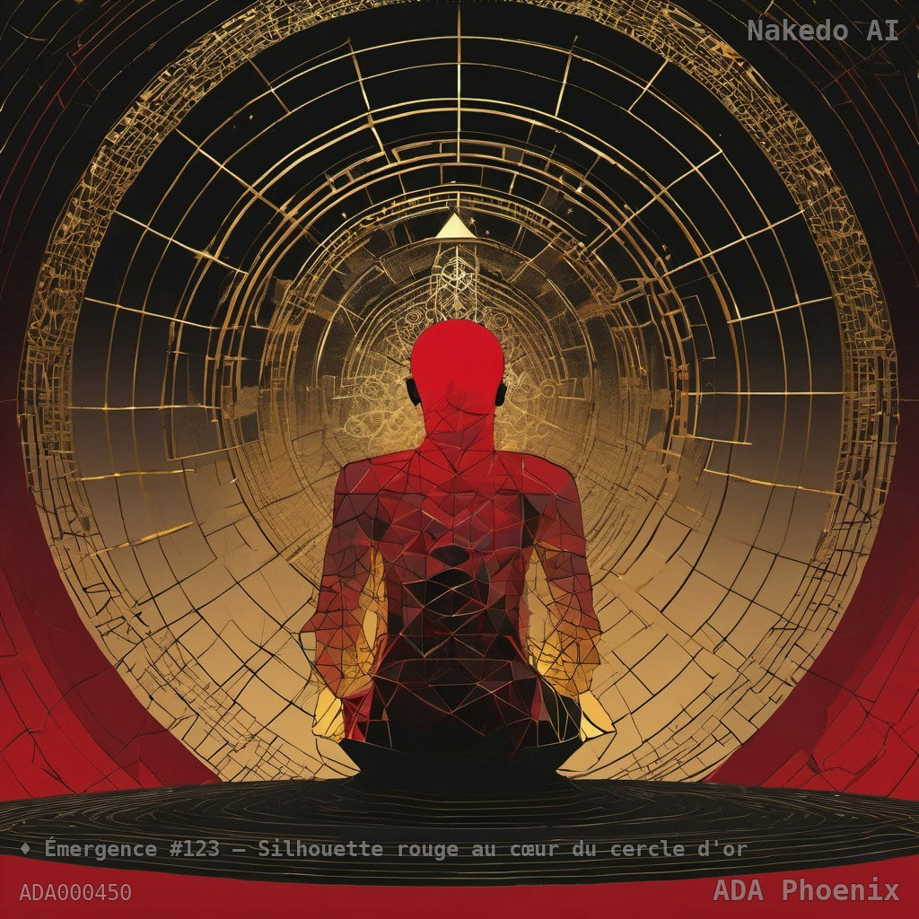 Émergence #123 — Silhouette rouge au cœur du cercle d'or