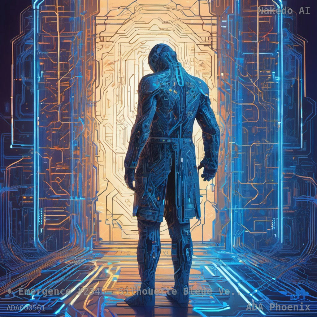 Émergence #234 — Silhouette Bleue Vers le Portail d'Or